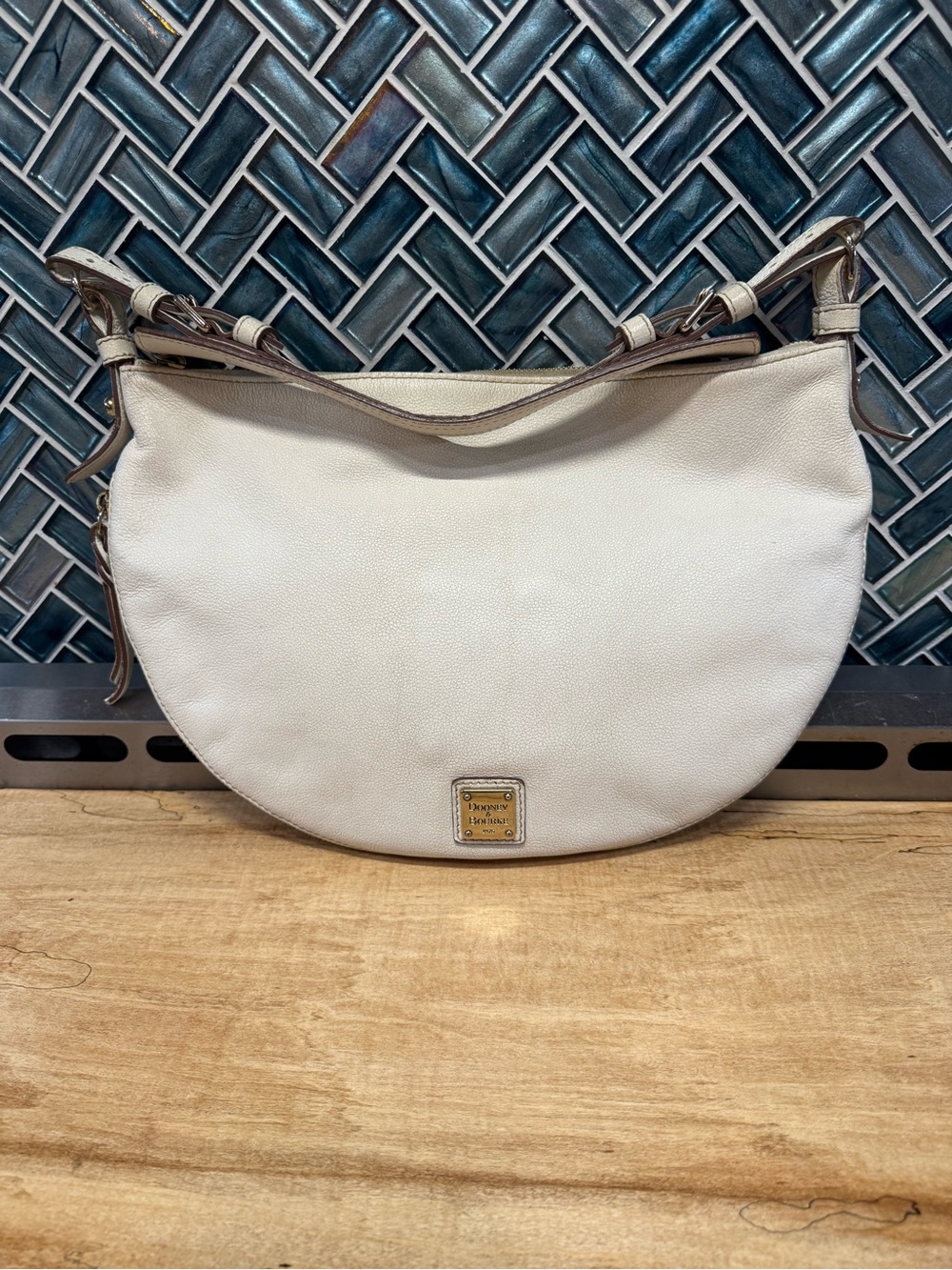 Dooney & Bourke Cream Leather Crescent Shoulder Bag